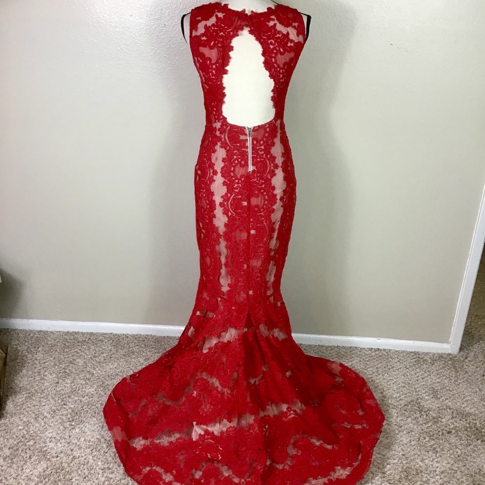 Alice + Olivia Red Lace Mermaid Maxi Dress